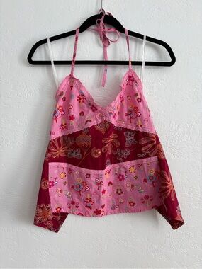 Blue Plate Floral Open Back Halter Top Vintage (early 2000s) Y2K